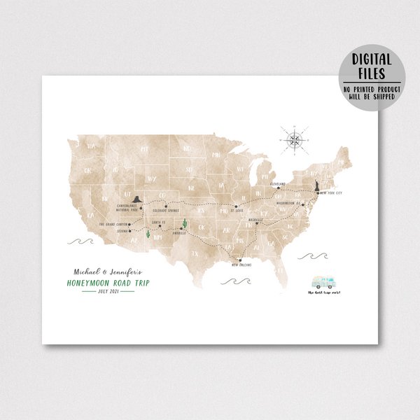 Personalized Travel Map | USA Adventure Travel Map | Road Trip Map