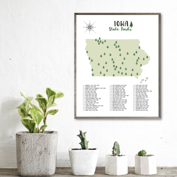 Iowa state parks map poster-hiking gift ideas