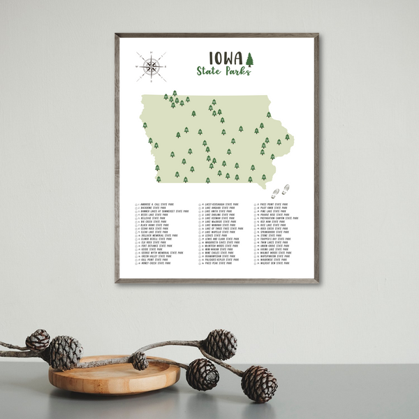 Iowa state parks map print-gift for traveler