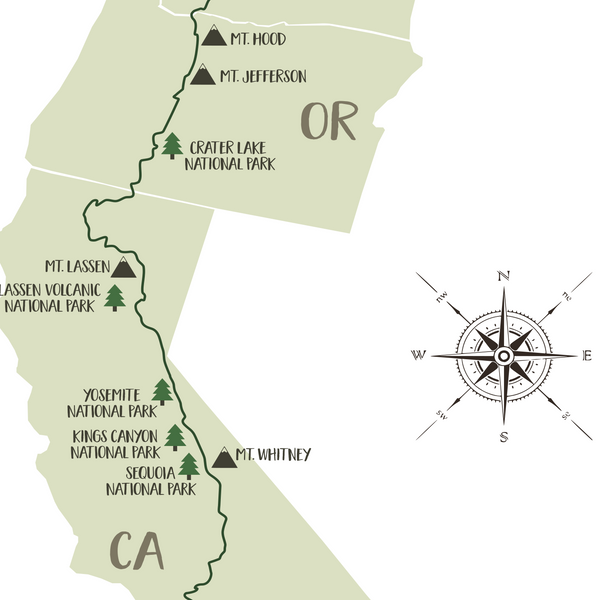 pacific crest trail map-pacific crest hiking trail map-hiking gift