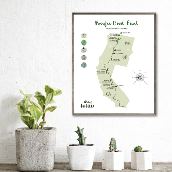 pacific crest trail map-pacific crest hiking trail map-gift for traveler
