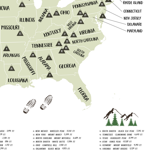 State high points map - travel gift ideas