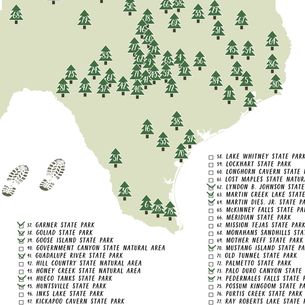 texas state parks map-texas state parks checklist-hiking gift ideas