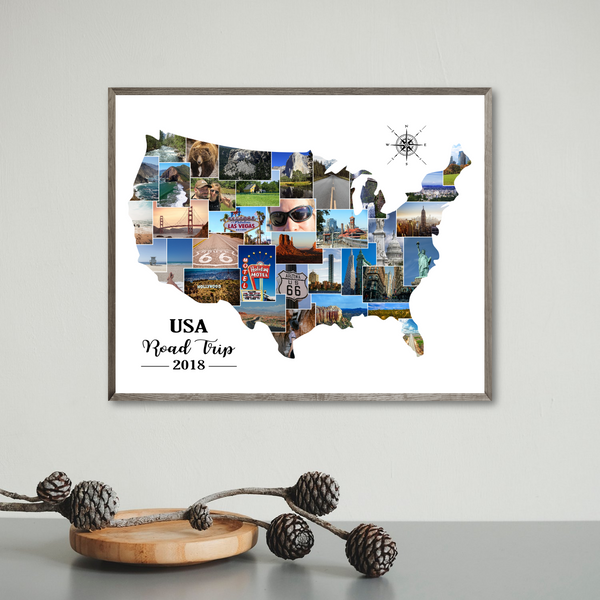 travel map collage-custom photo collage-travel gift ideas