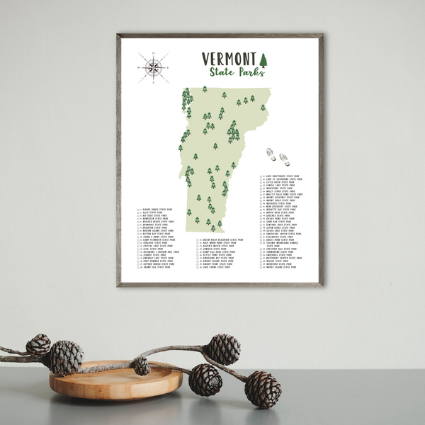 vermont state parks map poster-gift for hiker