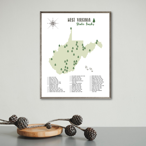 west virginia state parks map print-hiking gift ideas-map gift