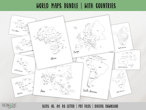 World Travel Maps Bundle | Labeled Maps | Digital Download