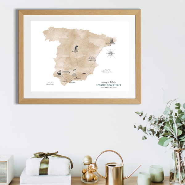 Personalized Travel Map | Spain Travel Map | Spain Road Trip Map