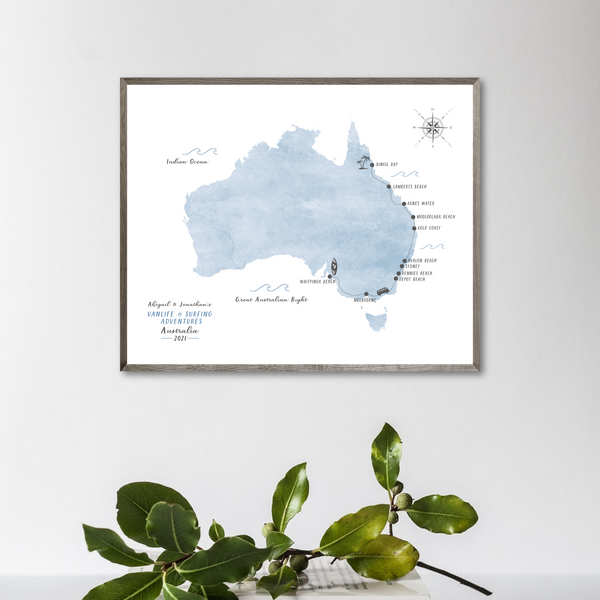 Personalized Travel Map | Australia Travel Map | VanTrip Map