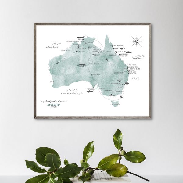 Personalized Travel Map | Australia Travel Map | VanTrip Map