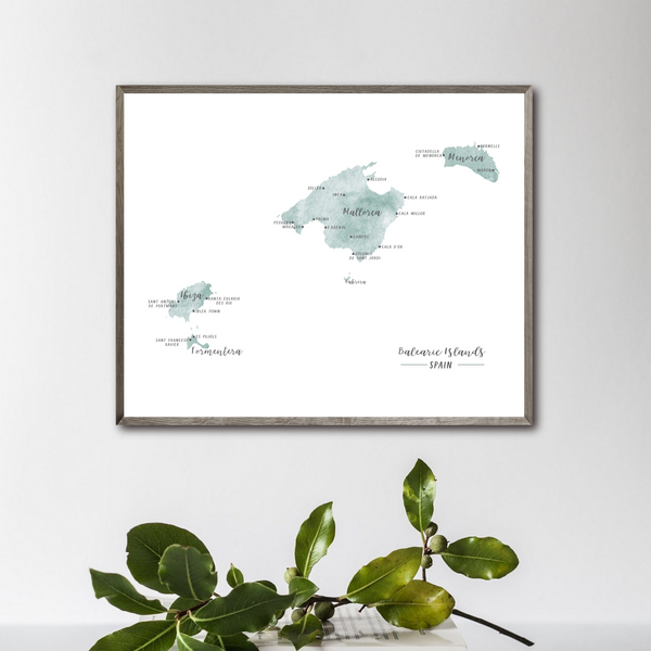 Balearic Islands Map | Spain Islands Map | Watercolor Map | Digital Print