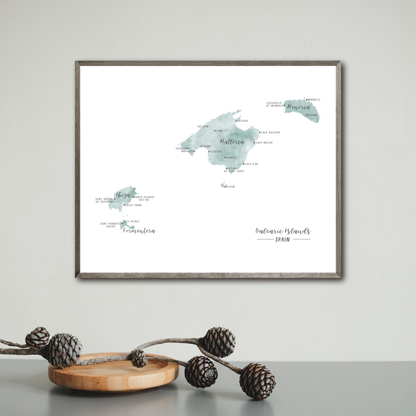 Balearic Islands Map | Spain Islands Map | Watercolor Map | Digital Print