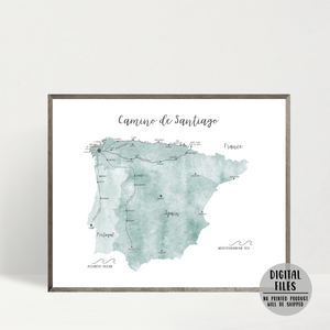 Camino De Santiago Map | Way Of Saint James Map | Digital Print | CS5