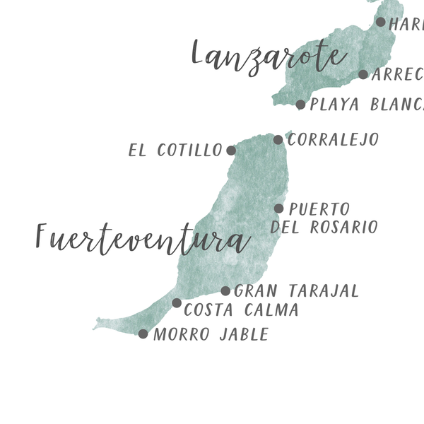 Canary Islands Map | Spain Islands Map | Watercolor Map | Digital Print