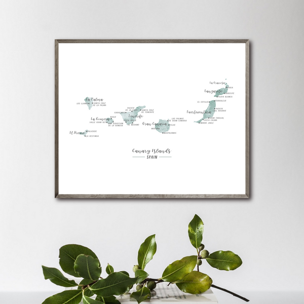 Canary Islands Map | Spain Islands Map | Watercolor Map | Digital Print