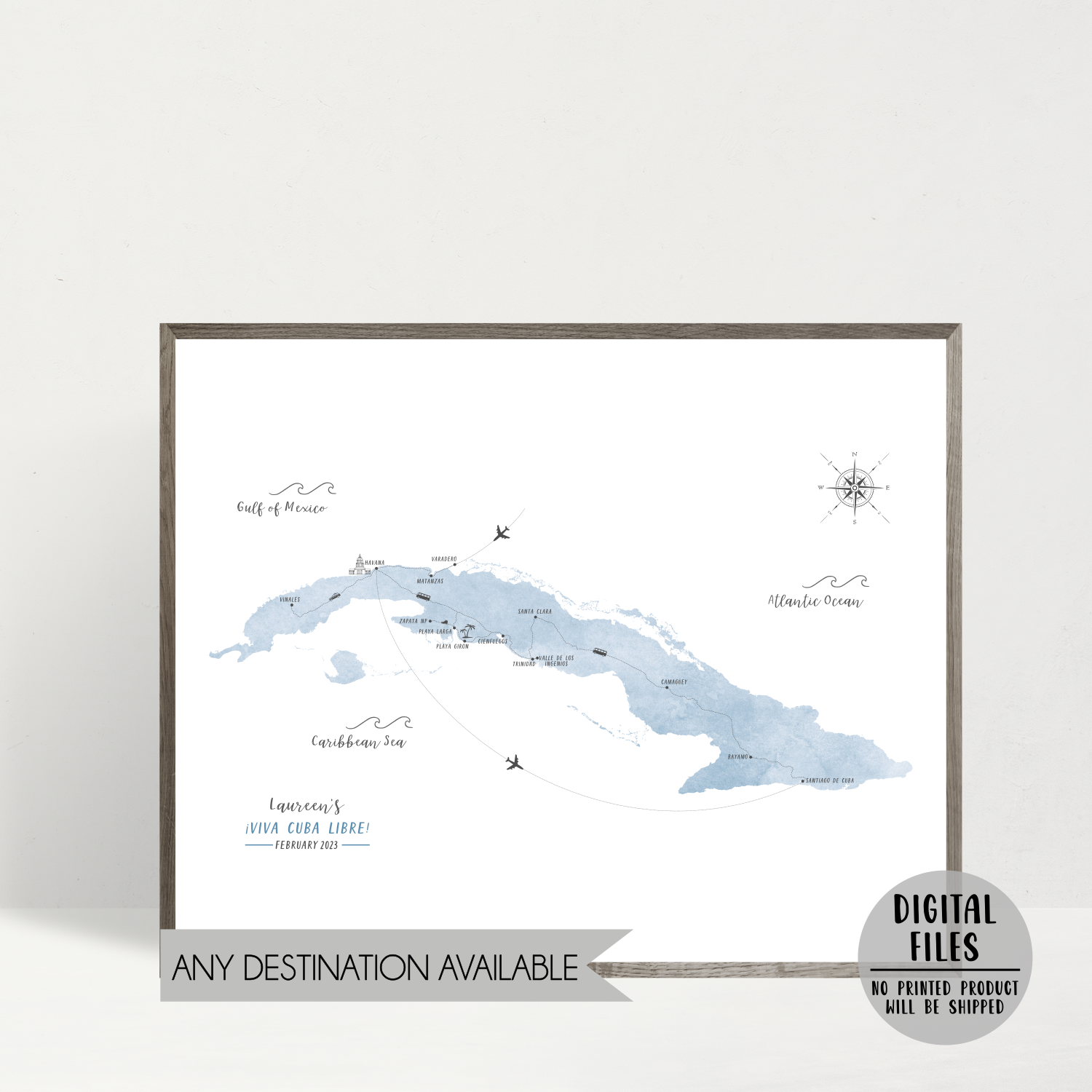 Personalized Travel Map | Cuba Travel Map | Cuba Adventure Map