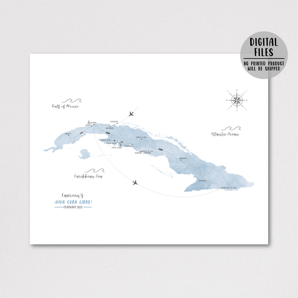 Personalized Travel Map | Cuba Travel Map | Cuba Adventure Map