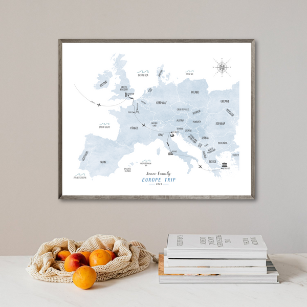 Personalized Travel Map | Europe Travel Map | Europe Backpacking Map