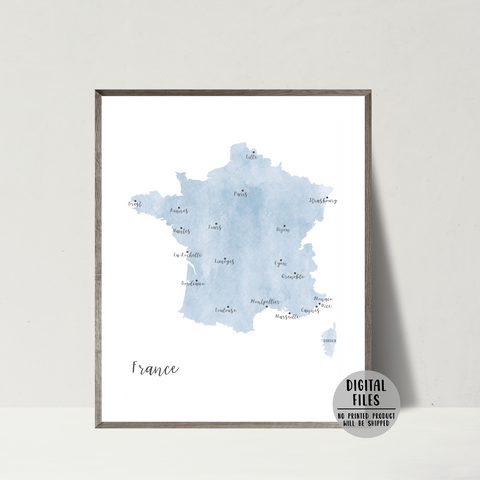 France Map | Watercolor Map | Digital Print