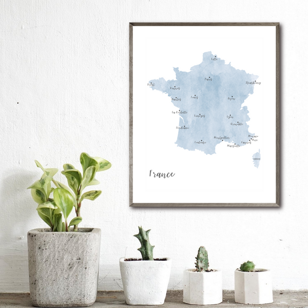 France Map | Watercolor Map | Digital Print