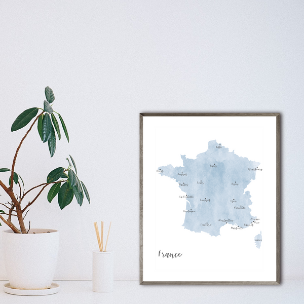 France Map | Watercolor Map | Digital Print