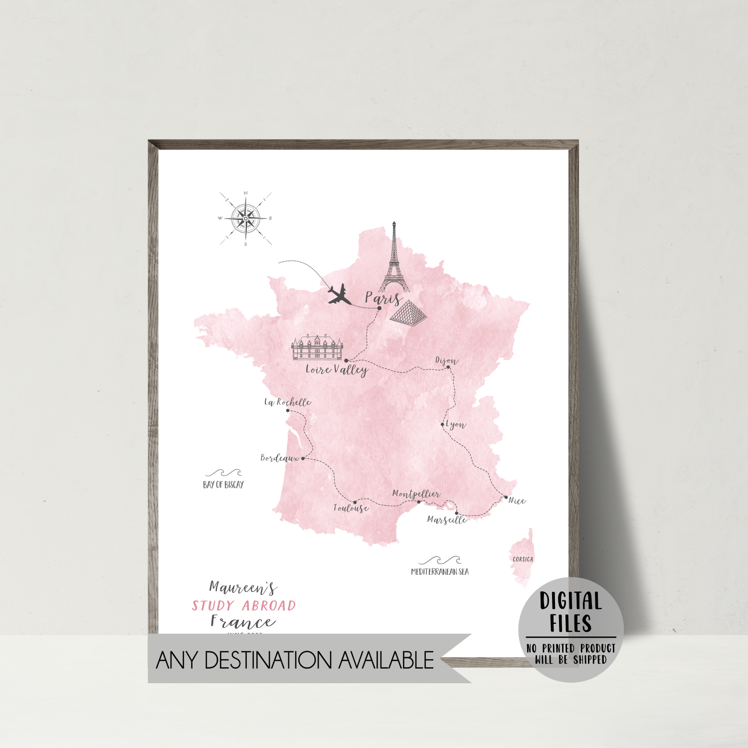 Personalized Travel Map | France Travel Map | France Road Trip Map