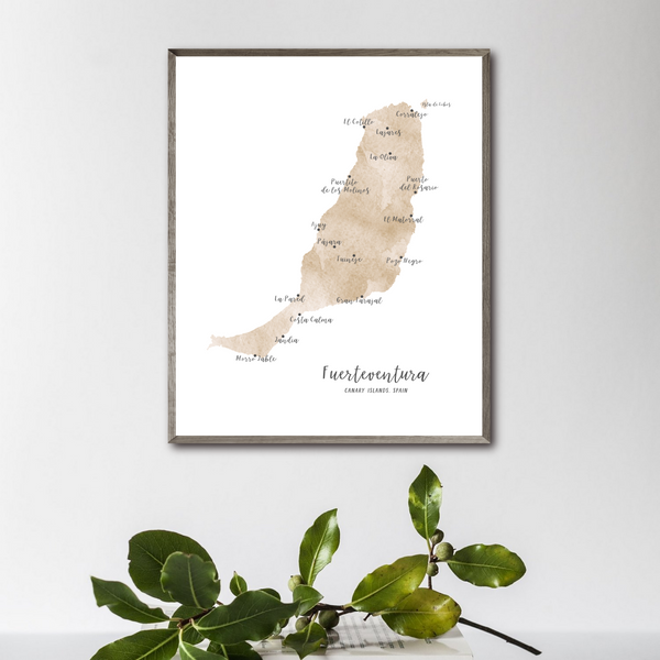 Fuerteventura Map | Canary Islands Map | Watercolor Map | Digital Print