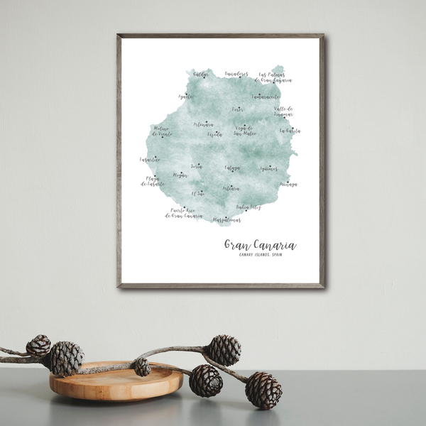 Gran Canaria Map | Canary Islands Map | Watercolor Map | Digital Print