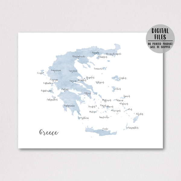 Greece Map | Watercolor Map | Digital Print