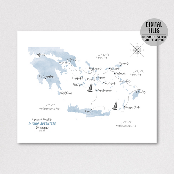 Personalized Travel Map | Greece Travel Map | Greece Honeymoon Map