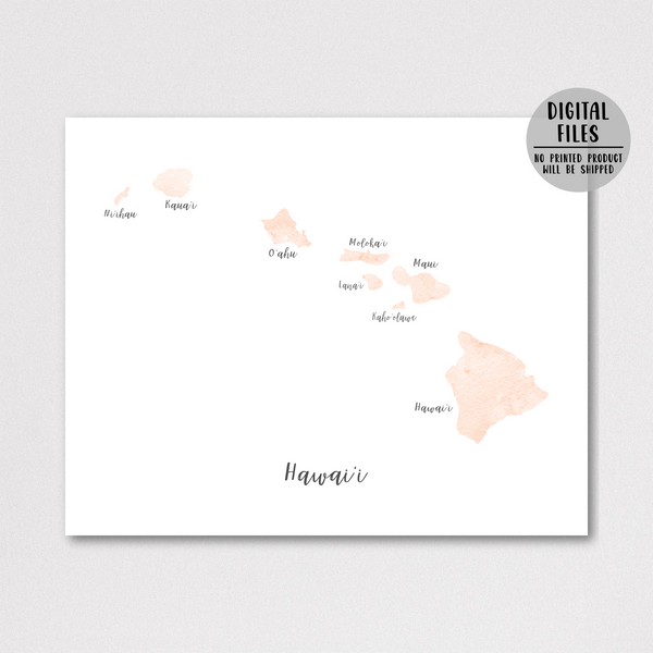 Hawaii Map 2 | Watercolor Map | Digital Print