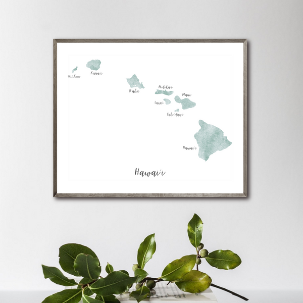 Hawaii Map | Watercolor Map | Digital Print