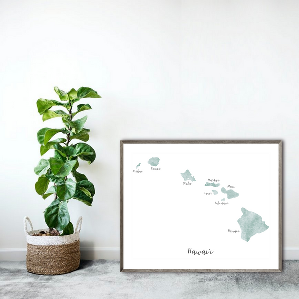 Hawaii Map | Watercolor Map | Digital Print