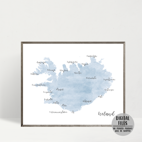 Iceland Map | Watercolor Map | Digital Print