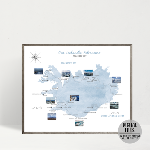 Iceland Travel Map - Personalized Travel Map - Your Travel Map - Iceland Road Trip Map - Travel Adventure Gift Ideas