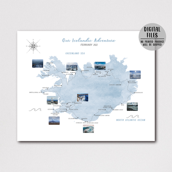 Iceland Travel Map - Personalized Travel Map - Your Travel Map - Iceland Road Trip Map - Travel Adventure Gift