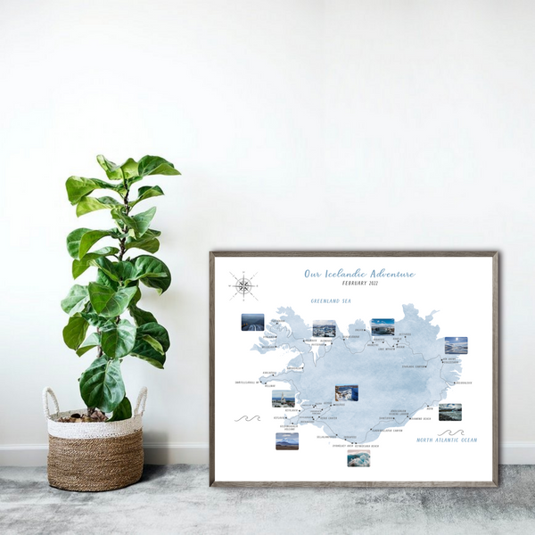 Personalize Iceland Travel Map - Your Trip Map - My Travel Map - Travel Gift Ideas - Map With Pics