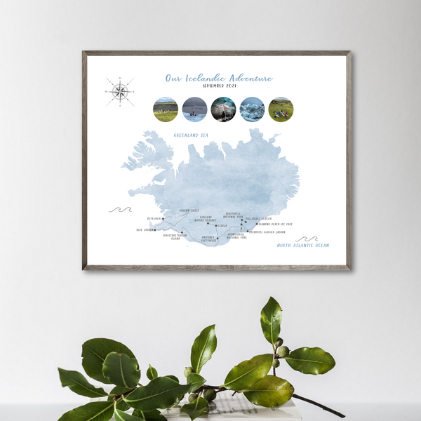 Personalized Travel Map | Iceland Travel Map | Iceland Road Trip Map