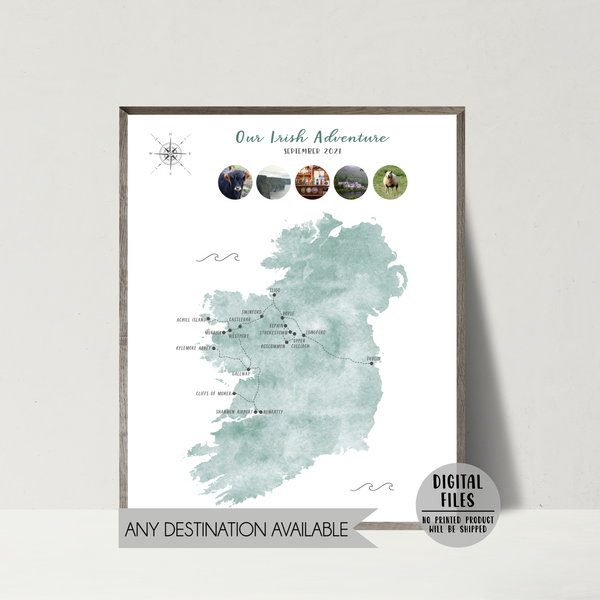 Personalized Travel Map | Ireland Travel Map | Ireland Road Trip Map
