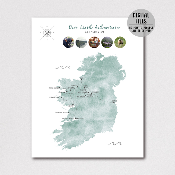 Personalized Travel Map | Ireland Travel Map | Ireland Road Trip Map