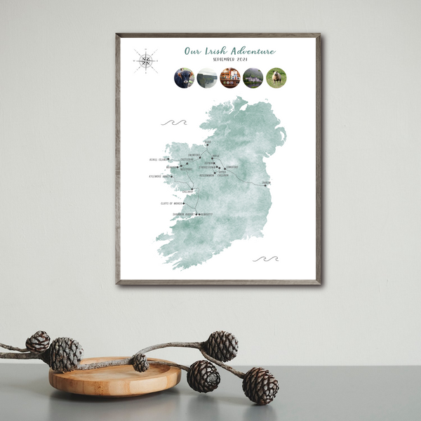 Personalized Travel Map | Custom Trip Map | Ireland Travel Map IW1