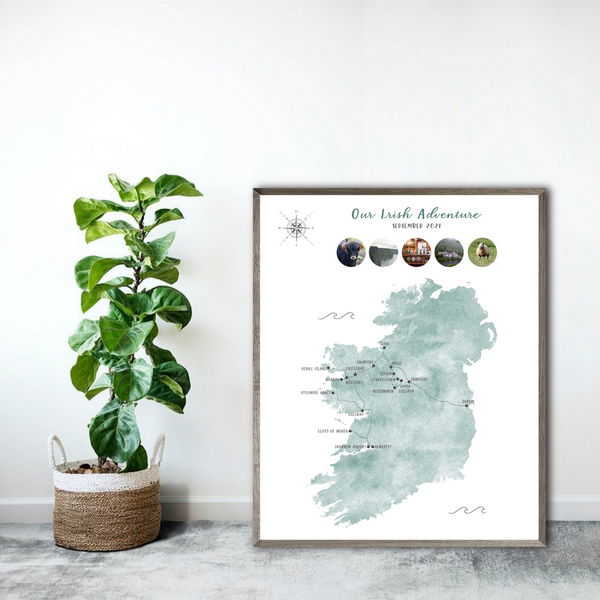 Personalized Travel Map | Custom Trip Map | Ireland Travel Map IW1