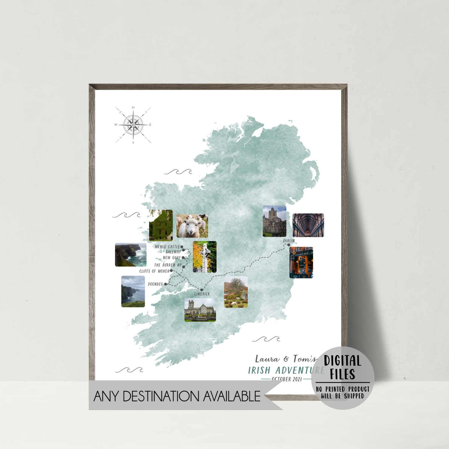 Personalize Ireland Travel Map - Your Road Trip Map - My Travel Map - Adventure Gift Ideas - Map With Pics