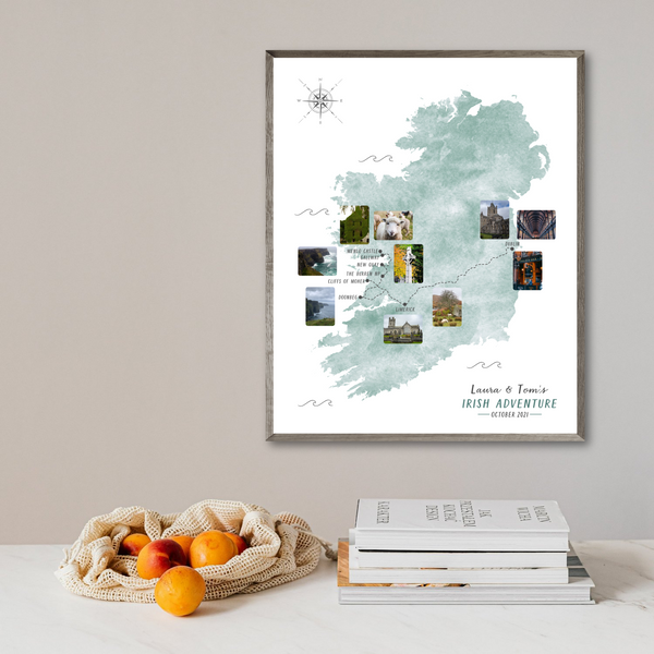 Personalize Ireland Travel Map - Your Trip Map - My Travel Map - Travel Gift Ideas - Map With Pics