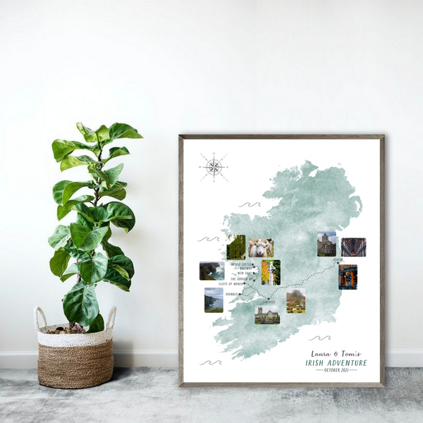 Personalized Ireland Travel Map - Custom Trip Map - My Travel Map - Travel Map With Pictures - Gift for Adventurer Traveler - Adventure Map