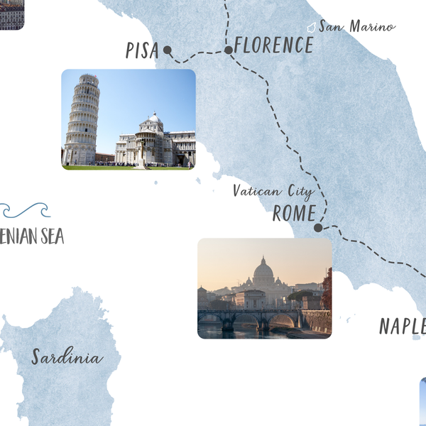 Personalized Travel Map | Custom Road Trip Map | Italy Travel Map