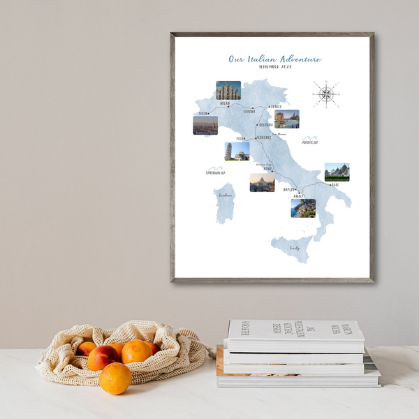 Personalize Italy Travel Map - Custom Road Trip Map - My Travel Map With My Pictures -Traveler Gift - Customized Trip Maps