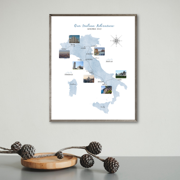 Personalize Italy Travel Map - Your Trip Map - My Travel Map - Adventure Gift Ideas - Map With Pics