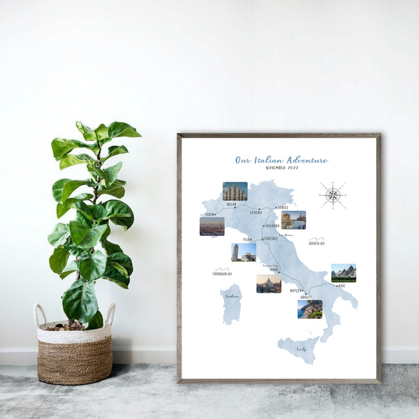 Personalize Italy Travel Map - Custom Road Trip Map - My Travel Map With My Pictures -Traveler Gift - Customized Travel Map