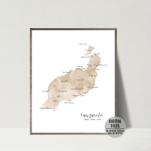 Lanzarote Map | Canary Islands Map | Watercolor Map | Digital Print